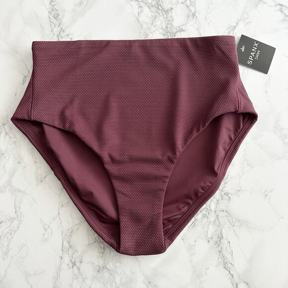 Spanx Pique Longline Flounce Swim Top & Shaping Cheeky Bikini Bottoms Size Small - Picture 2 of 15